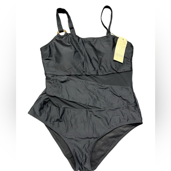 HEYTALALA womens black one piece swimsuit w mesh panel middle size XL NWT - Picture 3 of 7